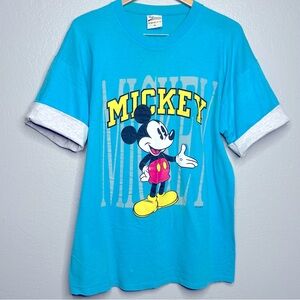 90s Mickey Mouse Disney Reverse SleeveVintage T-Shirt Size XLarge Blue 90s